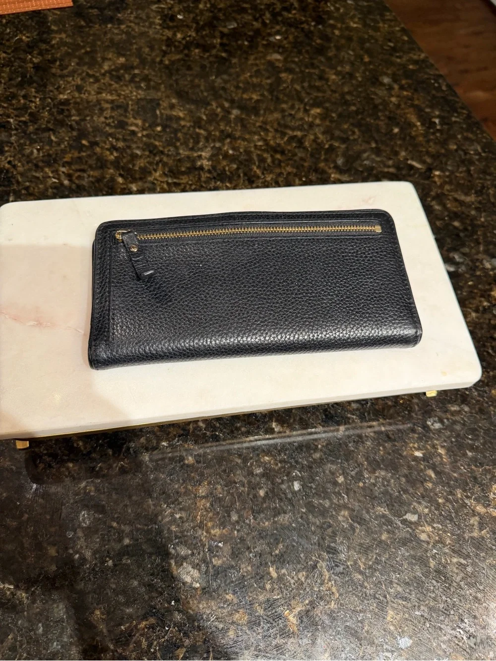 kate spade black pebbled leather continental wallet with gold logo